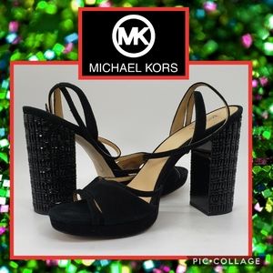 Micheal Kors Black Suede Jeweled Platforms Size 9